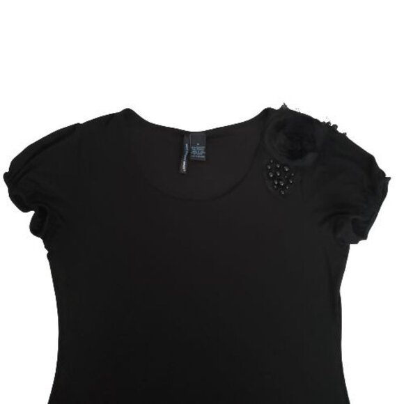 Saint Tropez West Women's Solid Black Beaded Short Sleeve Blouse Size Medium - Picture 6 of 12